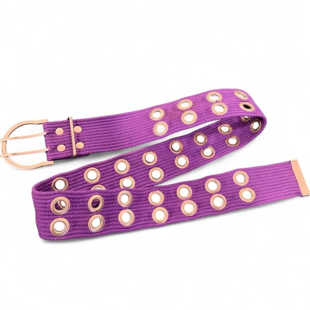 Purple Canvas Double Grommet Belt Rose Gold Hardware Y2K Webbing 38 Inch